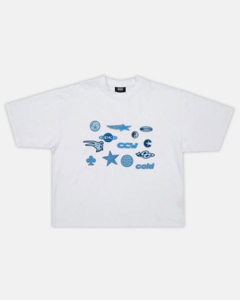 Cold Culture Stickers T Shirt White | 81639-RDXE