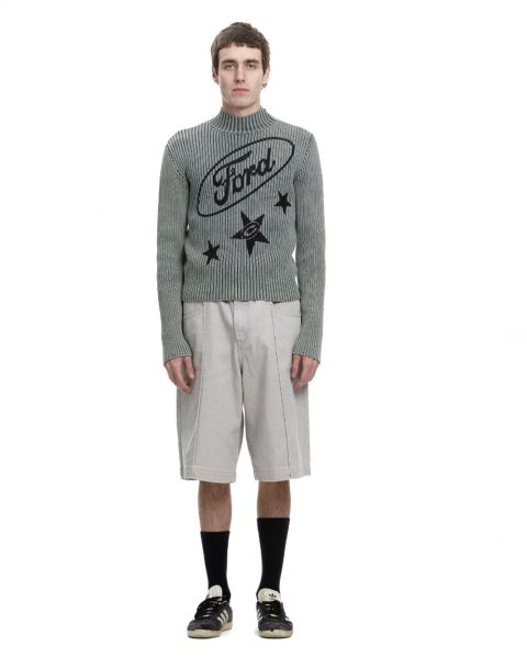 Cold Culture Streaked Ford Zipped Knitwear Olive Green | 25816-PVRL