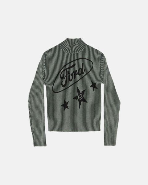 Cold Culture Streaked Ford Zipped Knitwear Olive Green | 25816-PVRL