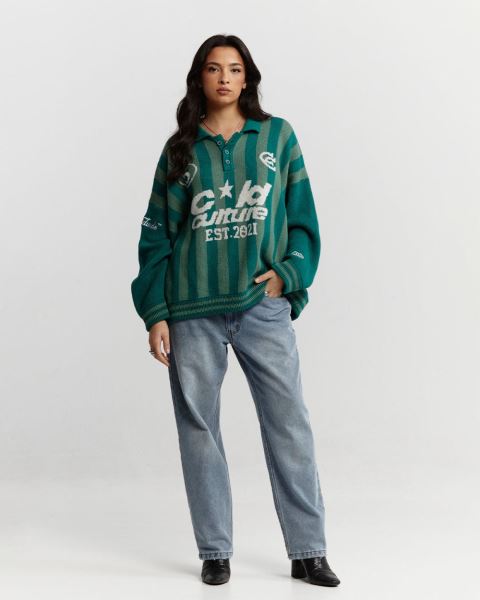 Cold Culture Structure Collar Knitwear Green | 12409-TFVX