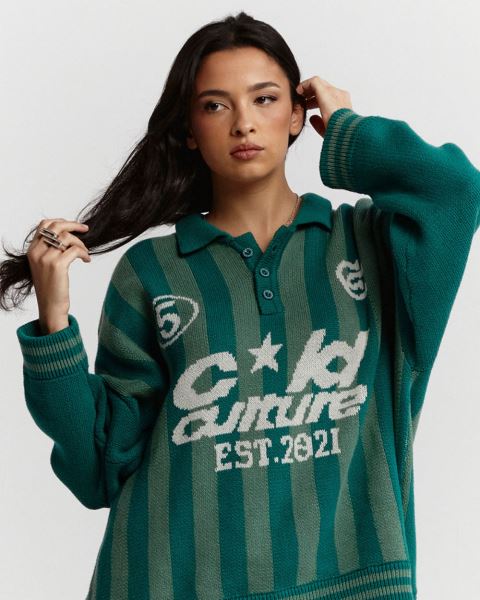 Cold Culture Structure Collar Knitwear Green | 12409-TFVX