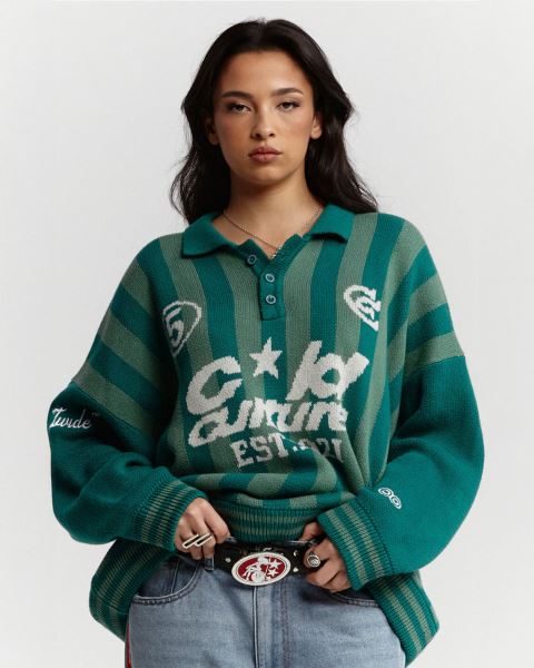 Cold Culture Structure Collar Knitwear Green | 12409-TFVX