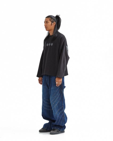 Cold Culture Triple World Crewneck Sweatshirts Black | 86539-JWSF