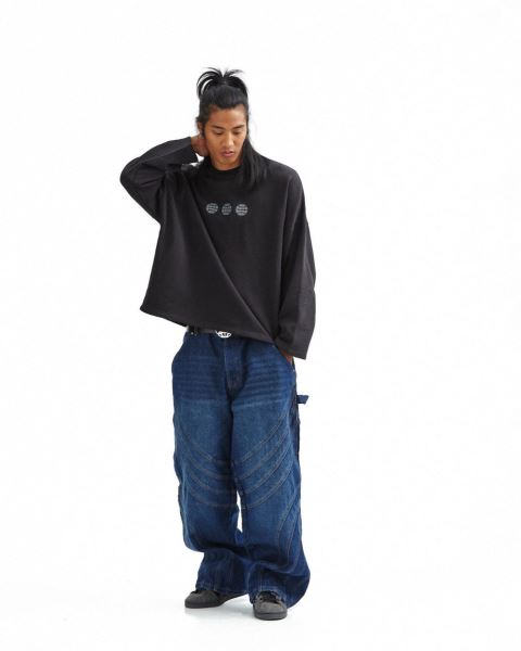 Cold Culture Triple World Crewneck Sweatshirts Black | 86539-JWSF