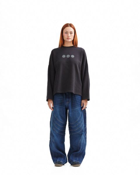 Cold Culture Triple World Crewneck Sweatshirts Black | 86539-JWSF