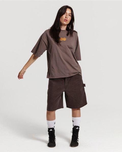 Cold Culture V1 Carpenter Shorts Grey Dark Brown | 60248-CYXT