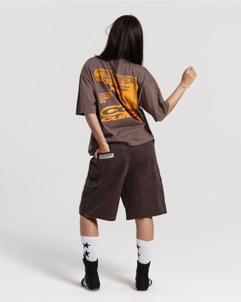 Cold Culture V1 Carpenter Shorts Grey Dark Brown | 60248-CYXT
