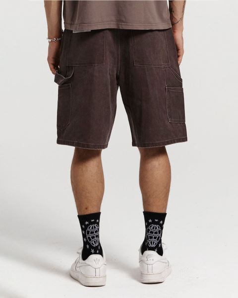 Cold Culture V1 Carpenter Shorts Grey Dark Brown | 60248-CYXT