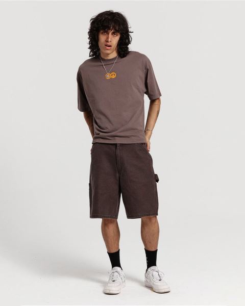 Cold Culture V1 Carpenter Shorts Grey Dark Brown | 60248-CYXT
