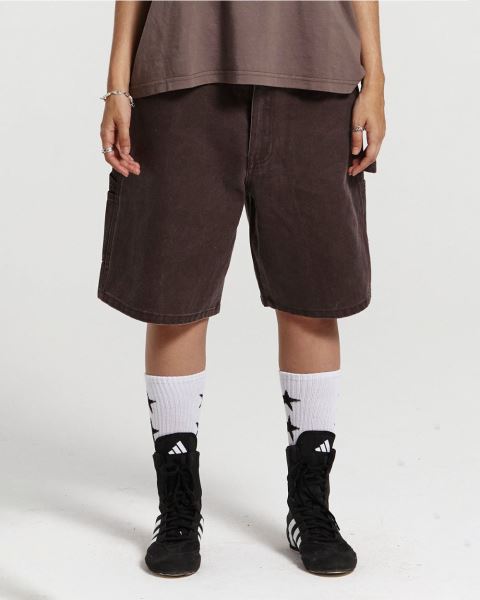 Cold Culture V1 Carpenter Shorts Grey Dark Brown | 60248-CYXT