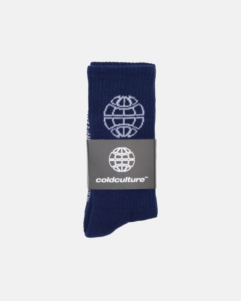 Cold Culture World Embroidered Socks Dark Blue | 64830-JQAF