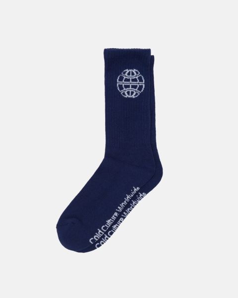 Cold Culture World Embroidered Socks Dark Blue | 64830-JQAF