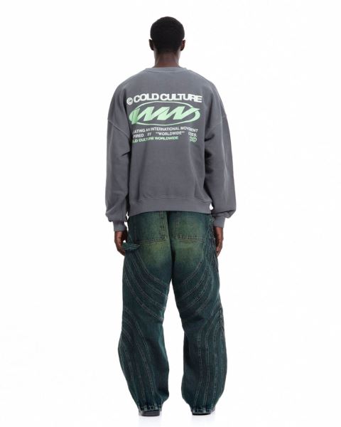 Cold Culture Worldwide Circle Crewneck Sweatshirts Dark Grey | 59871-VZMS