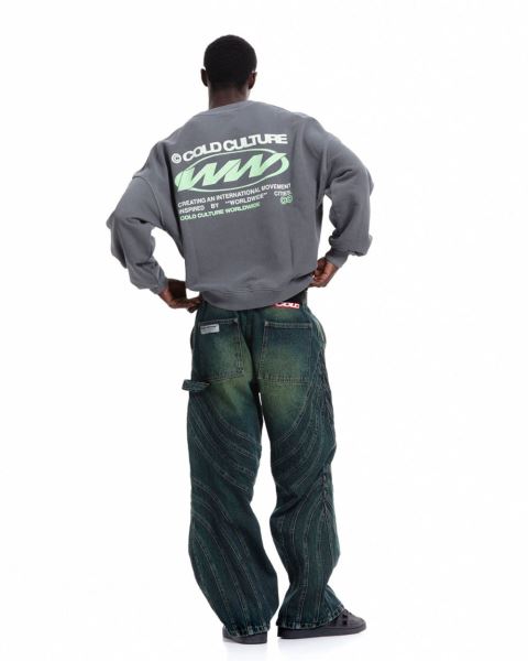 Cold Culture Worldwide Circle Crewneck Sweatshirts Dark Grey | 59871-VZMS
