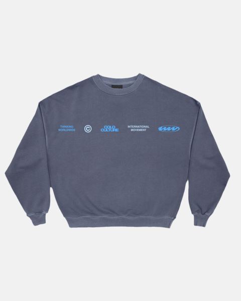 Cold Culture Worldwide Circle Crewneck Sweatshirts Dark Blue | 10672-IXMN