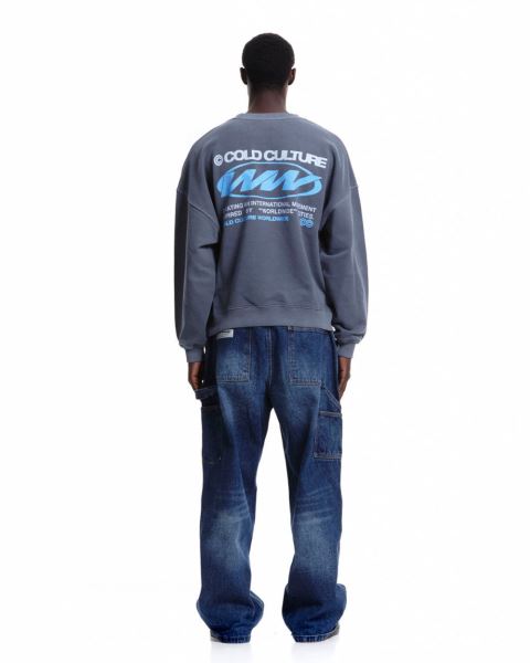 Cold Culture Worldwide Circle Crewneck Sweatshirts Dark Blue | 10672-IXMN