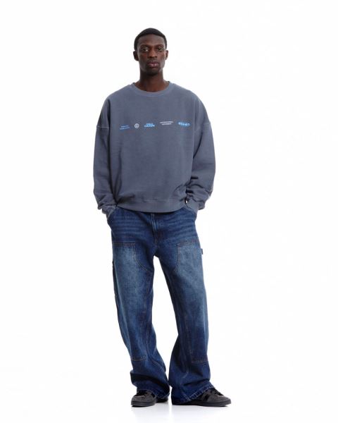 Cold Culture Worldwide Circle Crewneck Sweatshirts Dark Blue | 10672-IXMN
