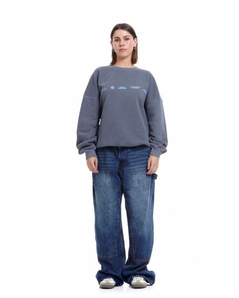 Cold Culture Worldwide Circle Crewneck Sweatshirts Dark Blue | 10672-IXMN