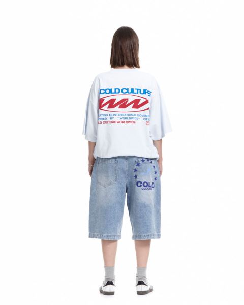 Cold Culture Worldwide Circle T Shirt White Blue | 97265-TUKS