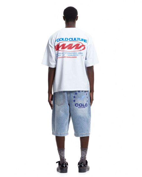 Cold Culture Worldwide Circle T Shirt White Blue | 97265-TUKS