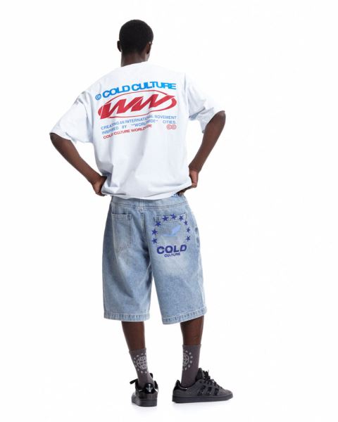 Cold Culture Worldwide Circle T Shirt White Blue | 97265-TUKS