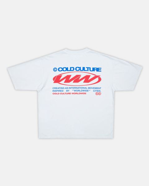 Cold Culture Worldwide Circle T Shirt White Blue | 97265-TUKS